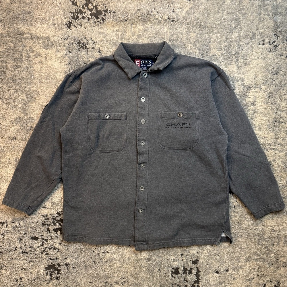 Vintage Y2K Ralph Lauren Chaps Shirt Jacket Mens M Dark Gray Fleece Lined Rare